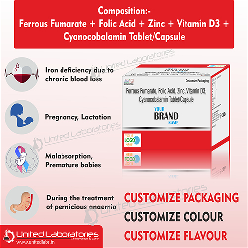 Ferrous Fumarate + Folic Acid + Zinc + Vitamin D3 + Cyanocobalamin